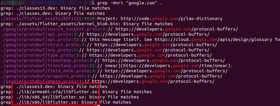 grepping for target domain to find its occurence in the files